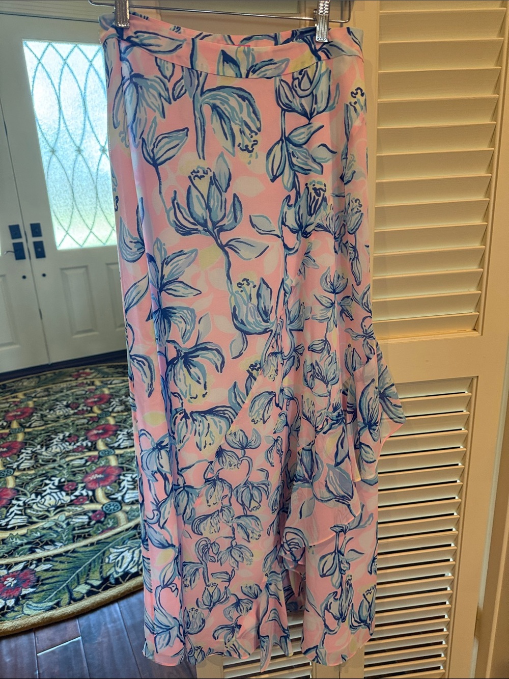 Lilly Pulitzer Pink Floral A-Line Skirt with Blue Print